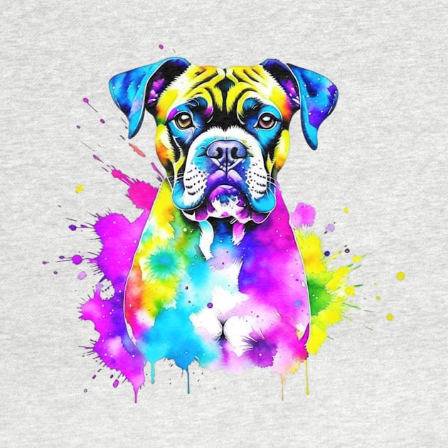 Colorful Boxer Dog Splatter Art - Energetic Canine Delight by Paul Buttermilk 